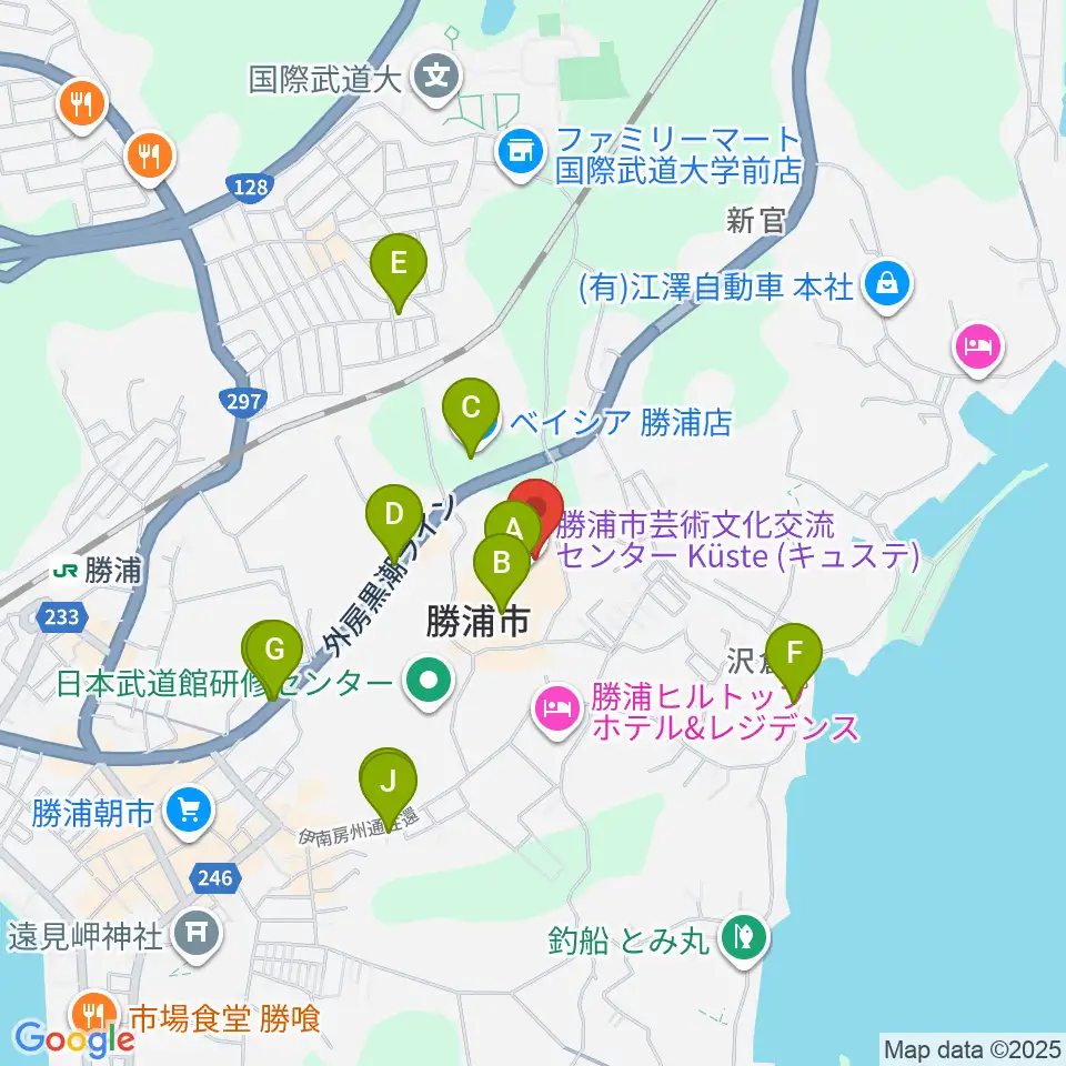 勝浦市芸術文化交流センター キュステ周辺の駐車場・コインパーキング一覧地図