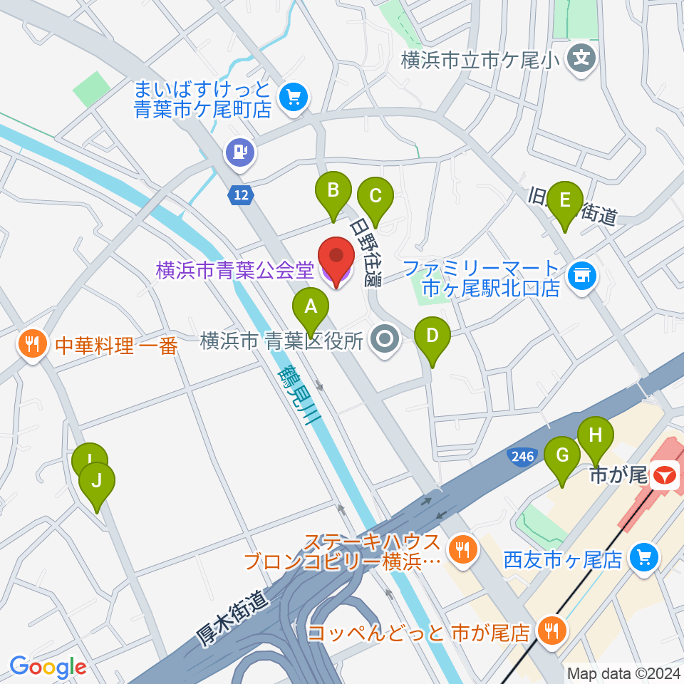 横浜市青葉公会堂周辺の駐車場・コインパーキング一覧地図