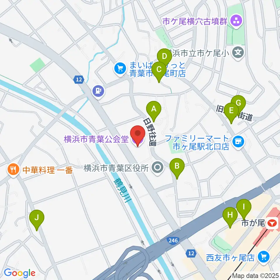 横浜市青葉公会堂周辺の駐車場・コインパーキング一覧地図