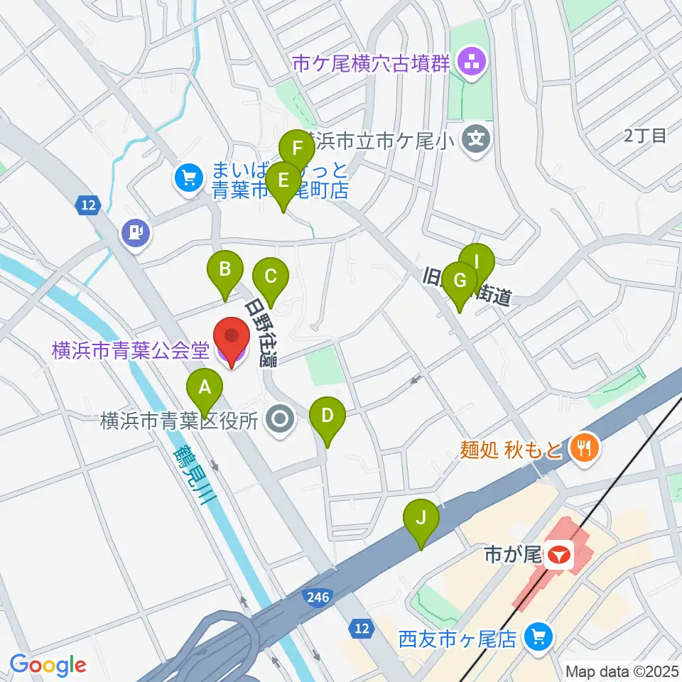横浜市青葉公会堂周辺の駐車場・コインパーキング一覧地図