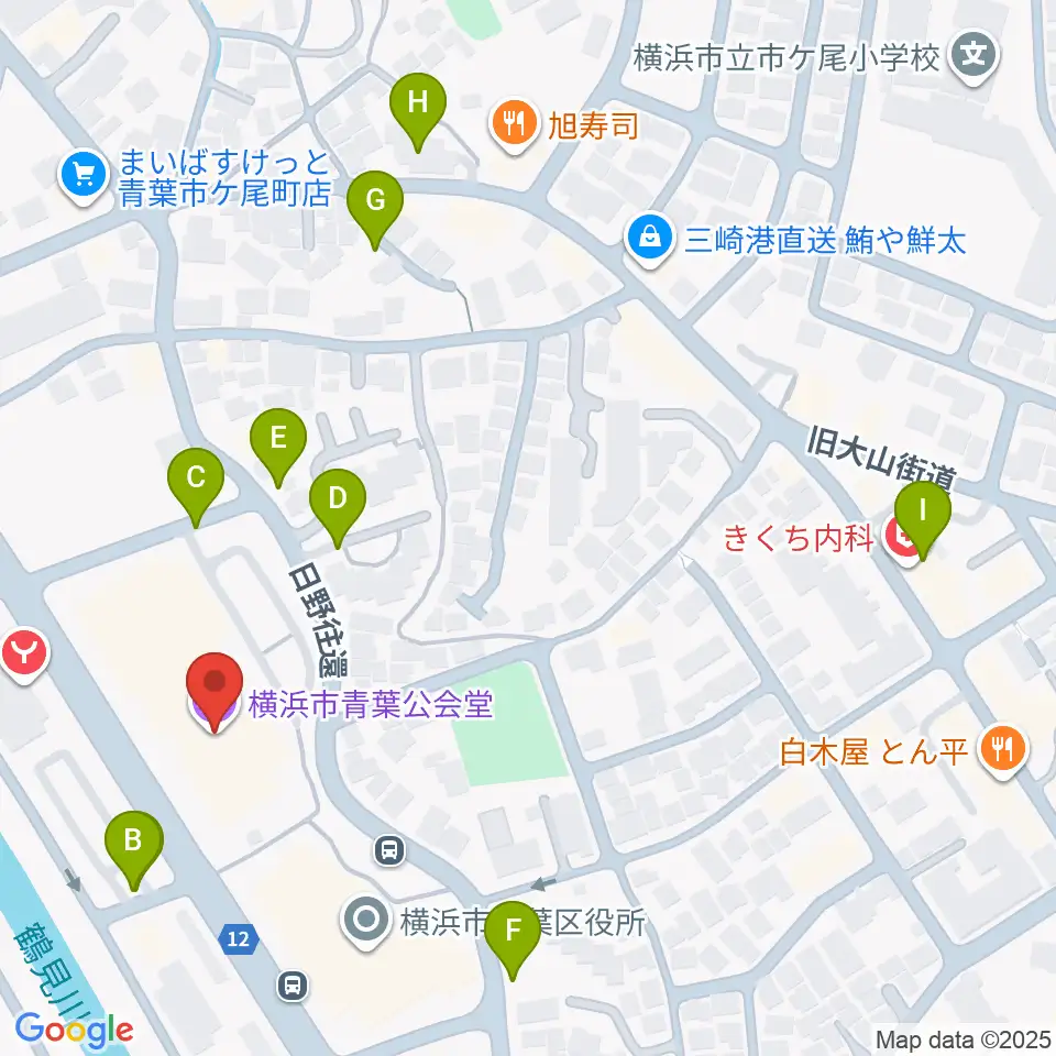 横浜市青葉公会堂周辺の駐車場・コインパーキング一覧地図