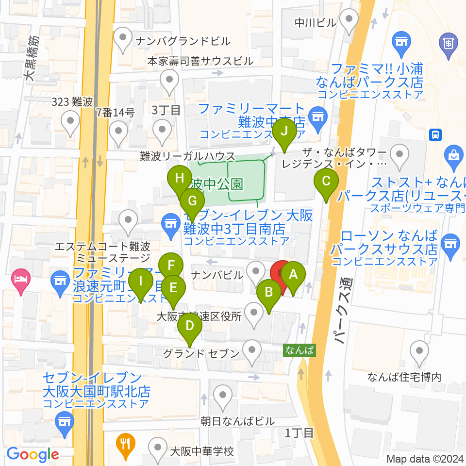 難波ベアーズ周辺の駐車場・コインパーキング一覧地図