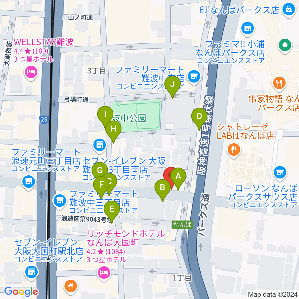 難波ベアーズ周辺の駐車場・コインパーキング一覧地図