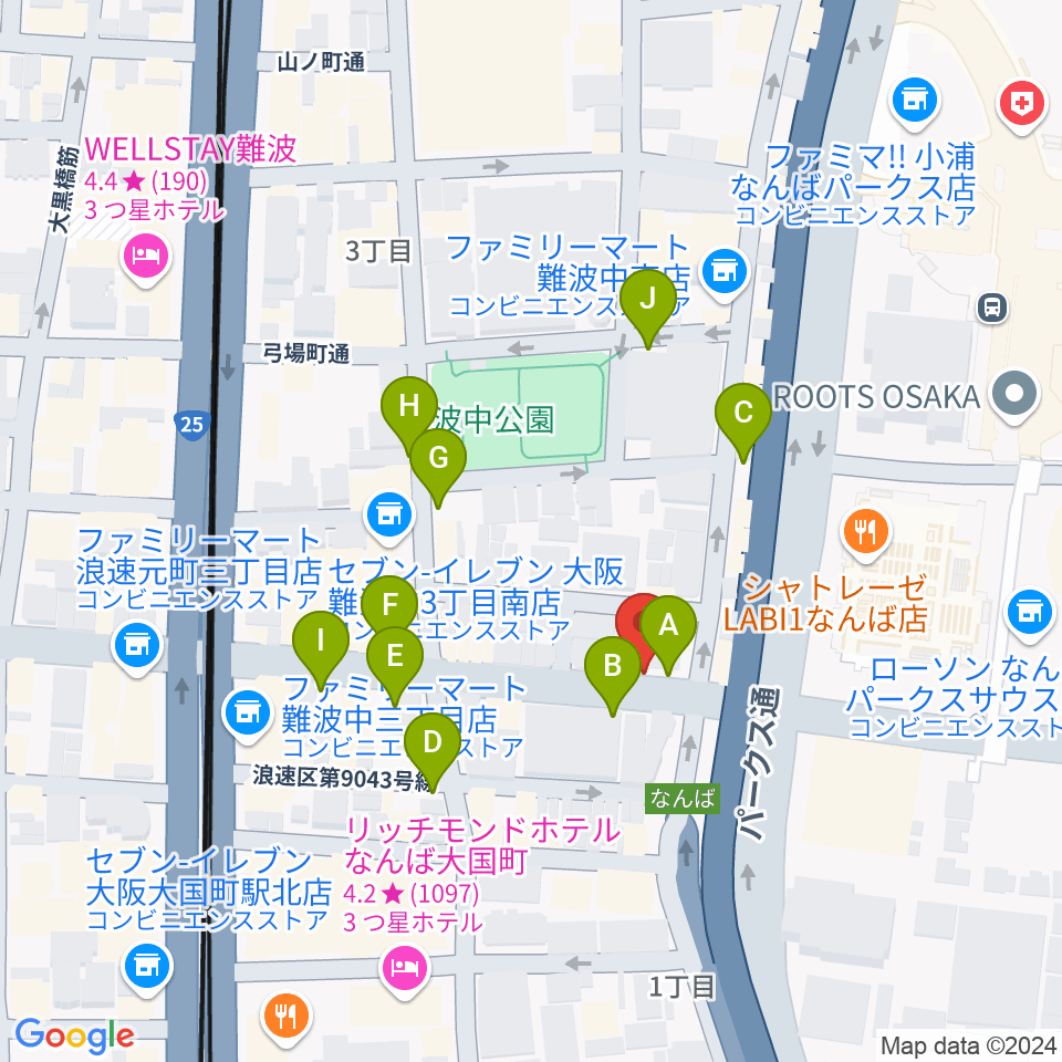 難波ベアーズ周辺の駐車場・コインパーキング一覧地図