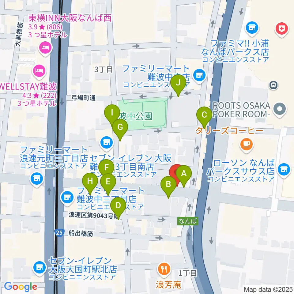難波ベアーズ周辺の駐車場・コインパーキング一覧地図
