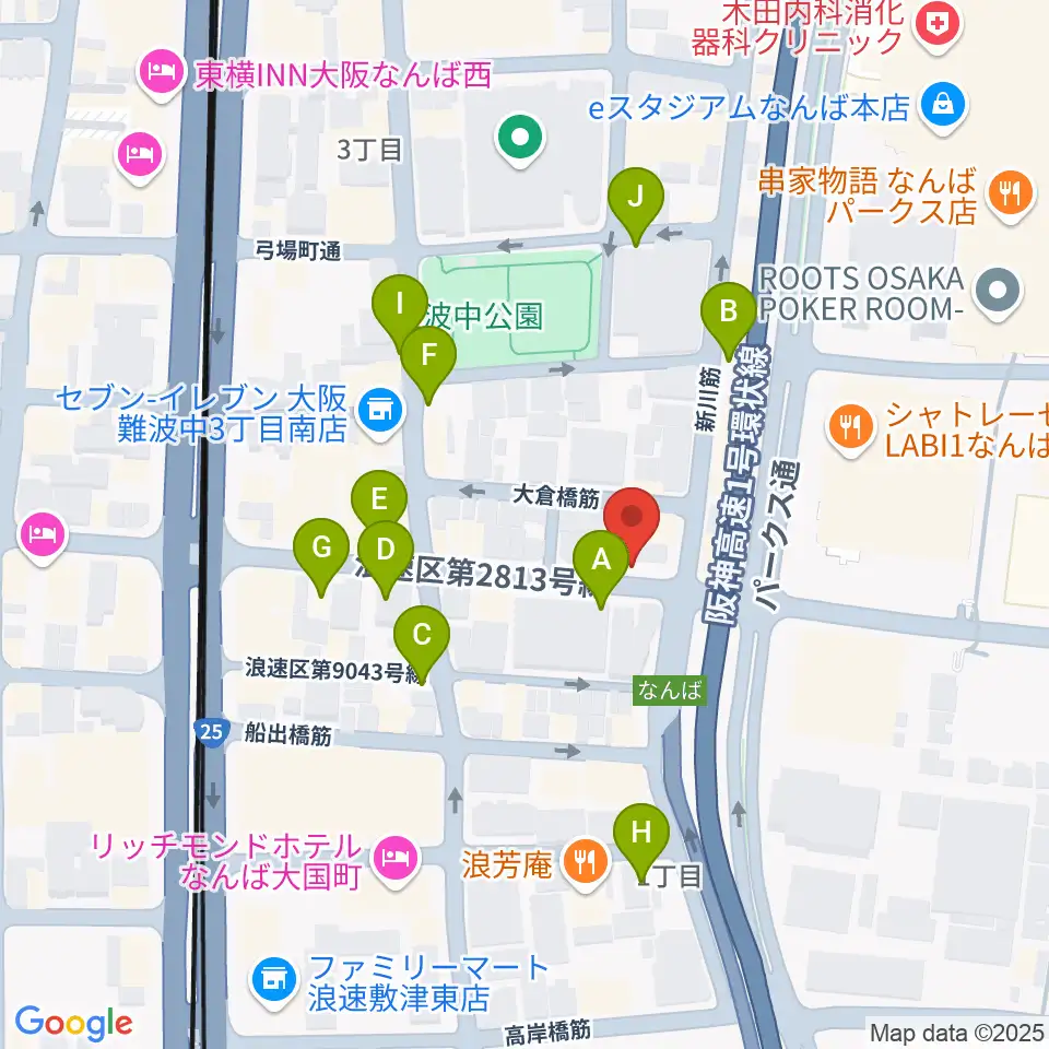 難波ベアーズ周辺の駐車場・コインパーキング一覧地図