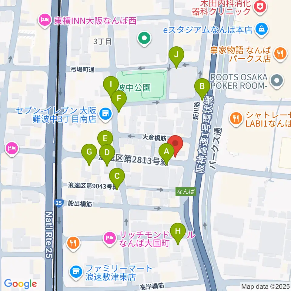 難波ベアーズ周辺の駐車場・コインパーキング一覧地図