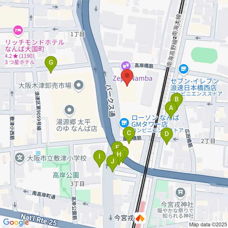 Zeppなんば大阪周辺の駐車場・コインパーキング一覧地図