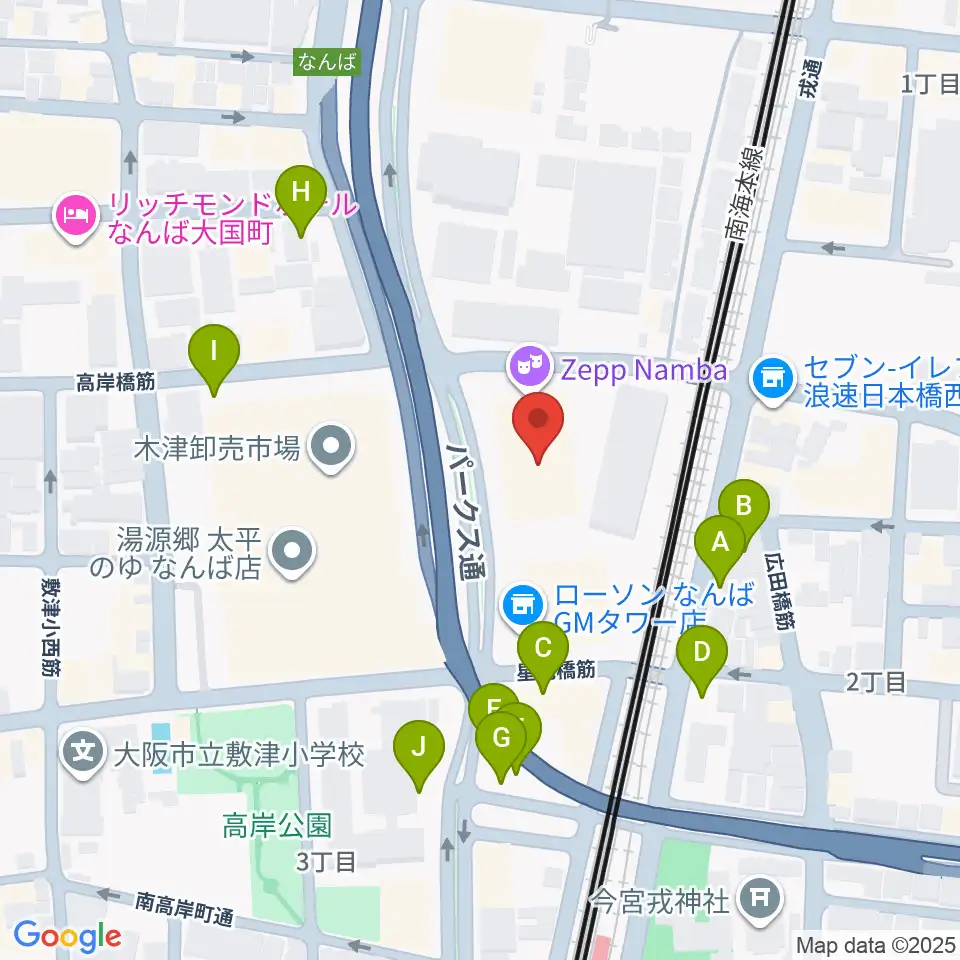 Zeppなんば大阪周辺の駐車場・コインパーキング一覧地図
