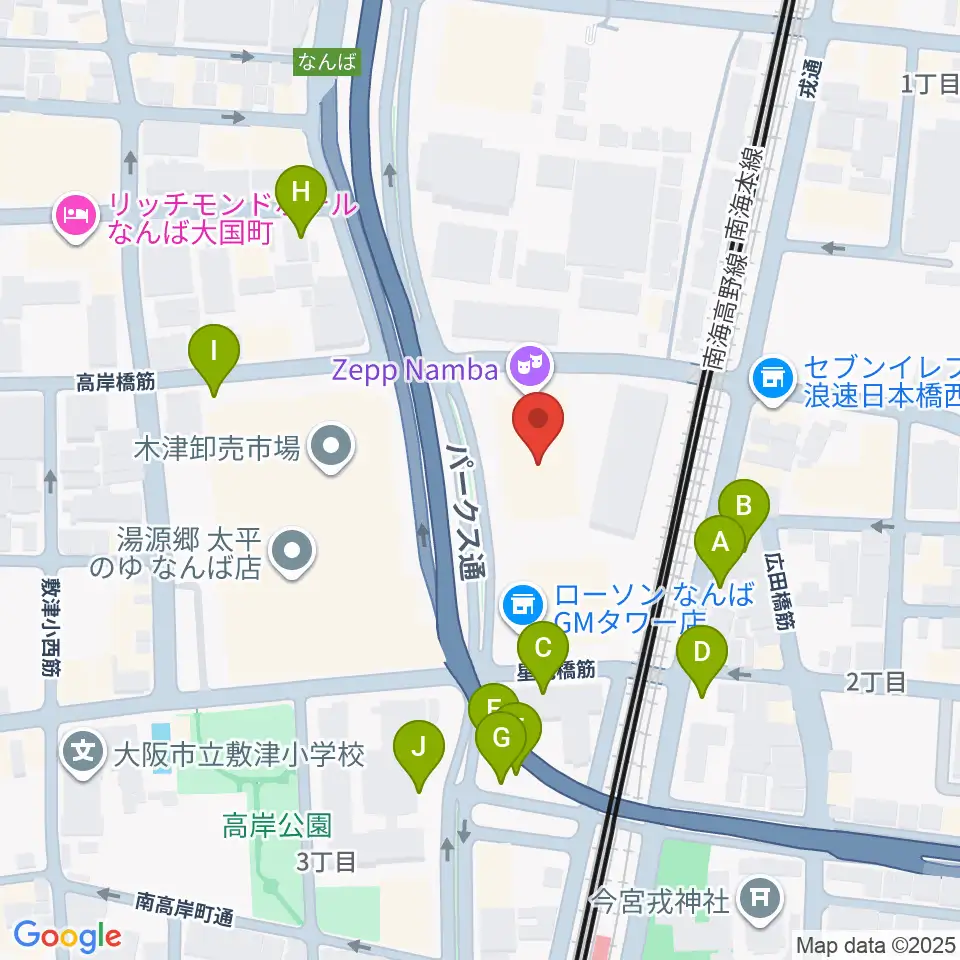 Zeppなんば大阪周辺の駐車場・コインパーキング一覧地図