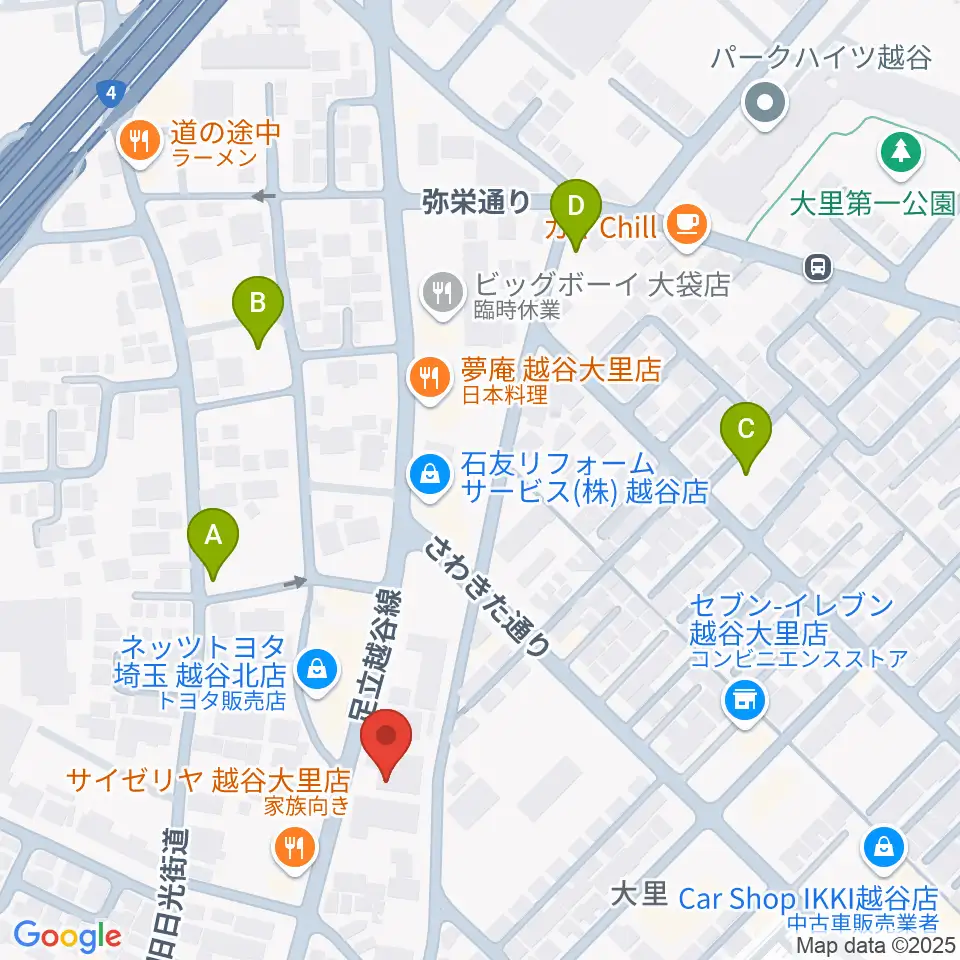 ハイヴ越谷ピアノ教室周辺の駐車場・コインパーキング一覧地図