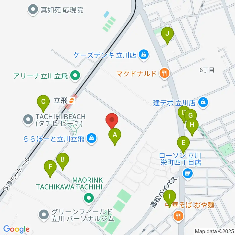 宮地楽器ららぽーと立川立飛店周辺の駐車場・コインパーキング一覧地図