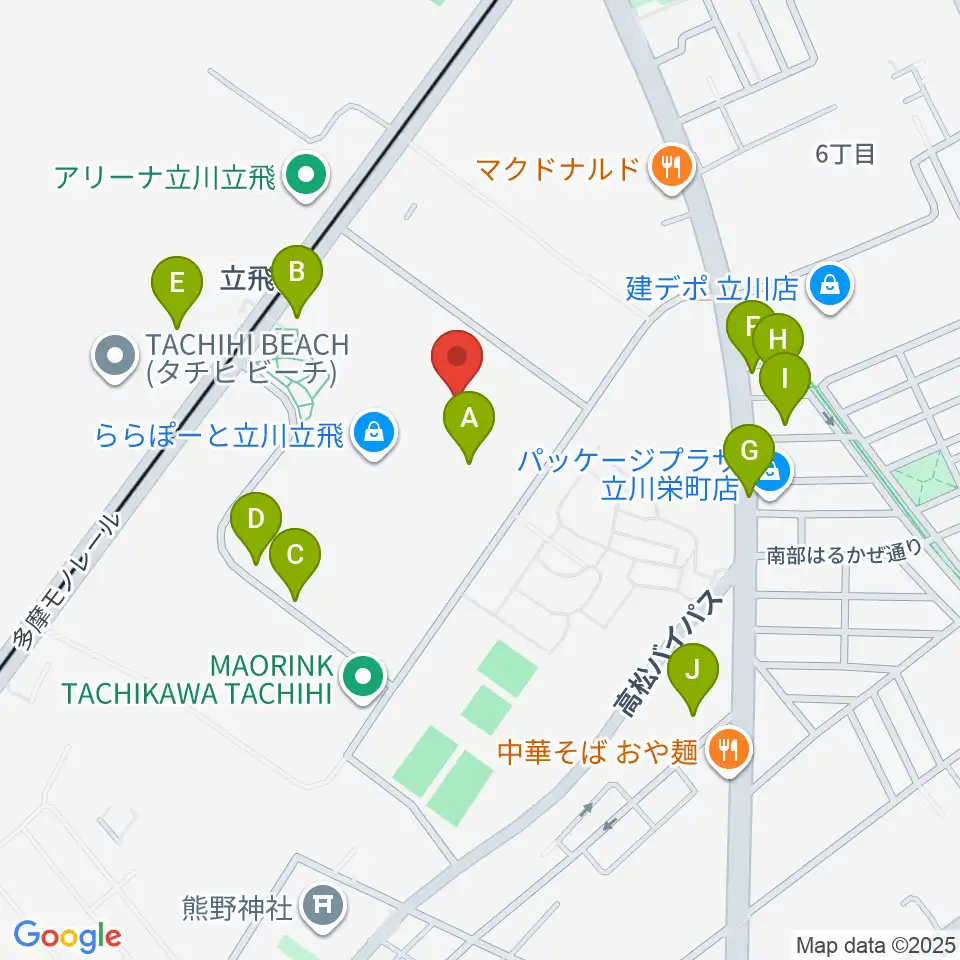 宮地楽器ららぽーと立川立飛店周辺の駐車場・コインパーキング一覧地図