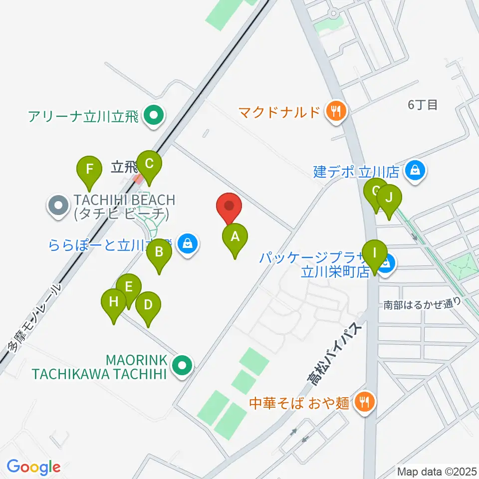 宮地楽器ららぽーと立川立飛店周辺の駐車場・コインパーキング一覧地図