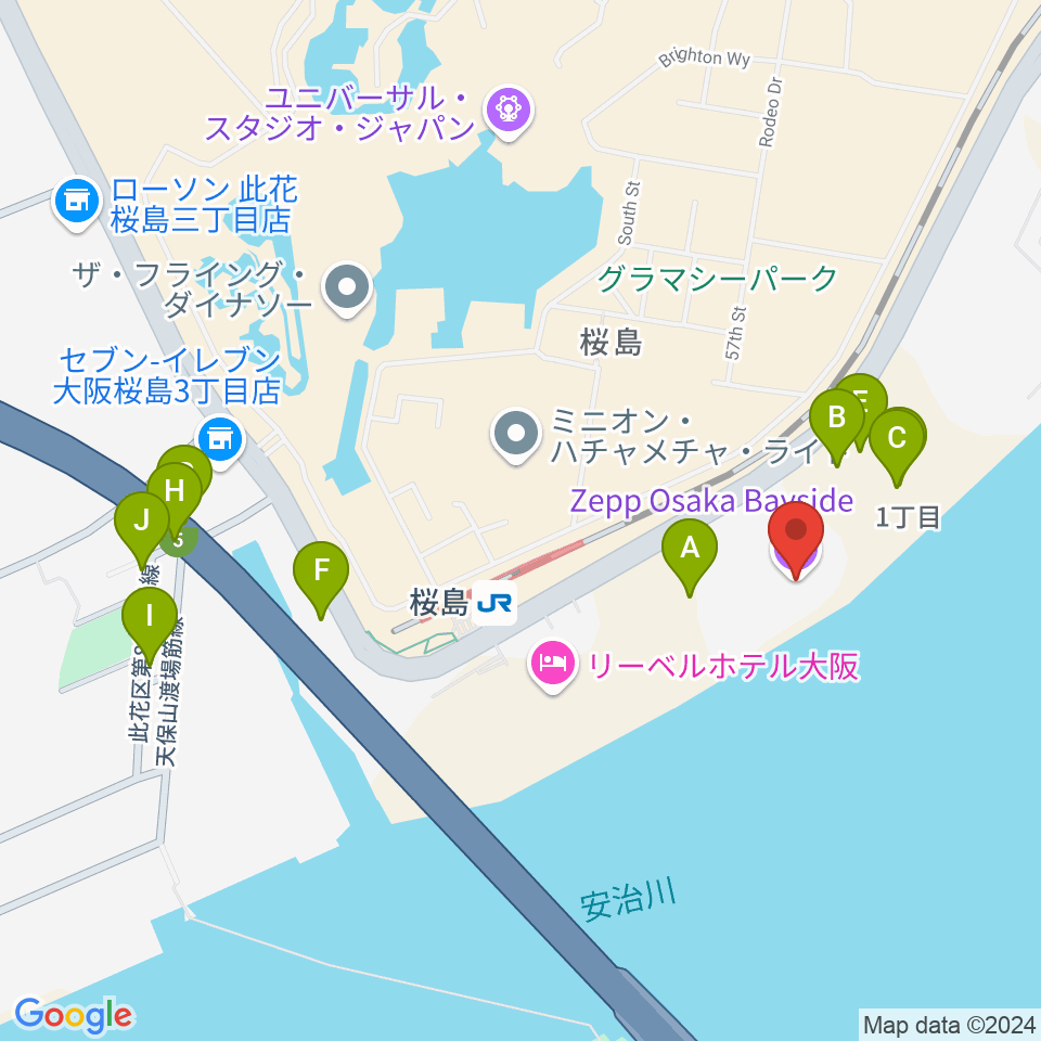 Zepp大阪ベイサイド周辺の駐車場・コインパーキング一覧地図