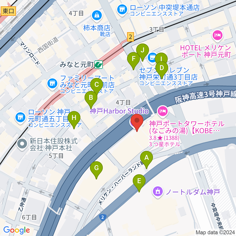 神戸ハーバースタジオ周辺の駐車場・コインパーキング一覧地図