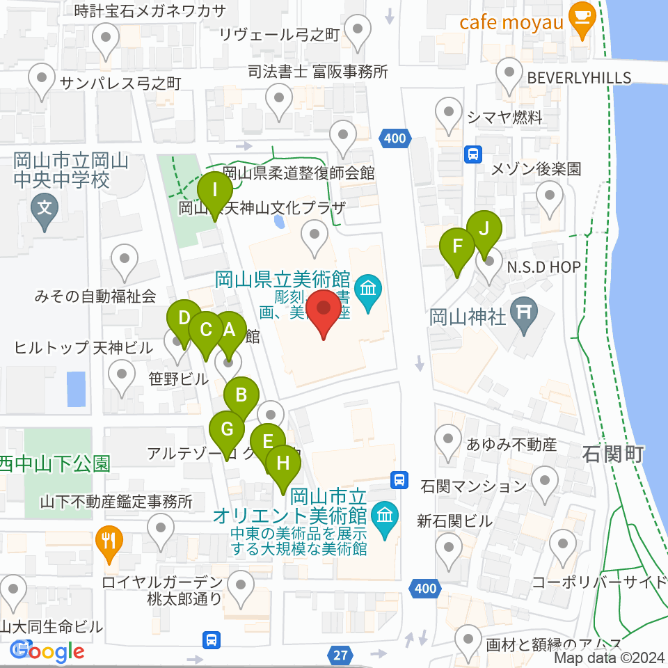 岡山県立美術館周辺の駐車場・コインパーキング一覧地図