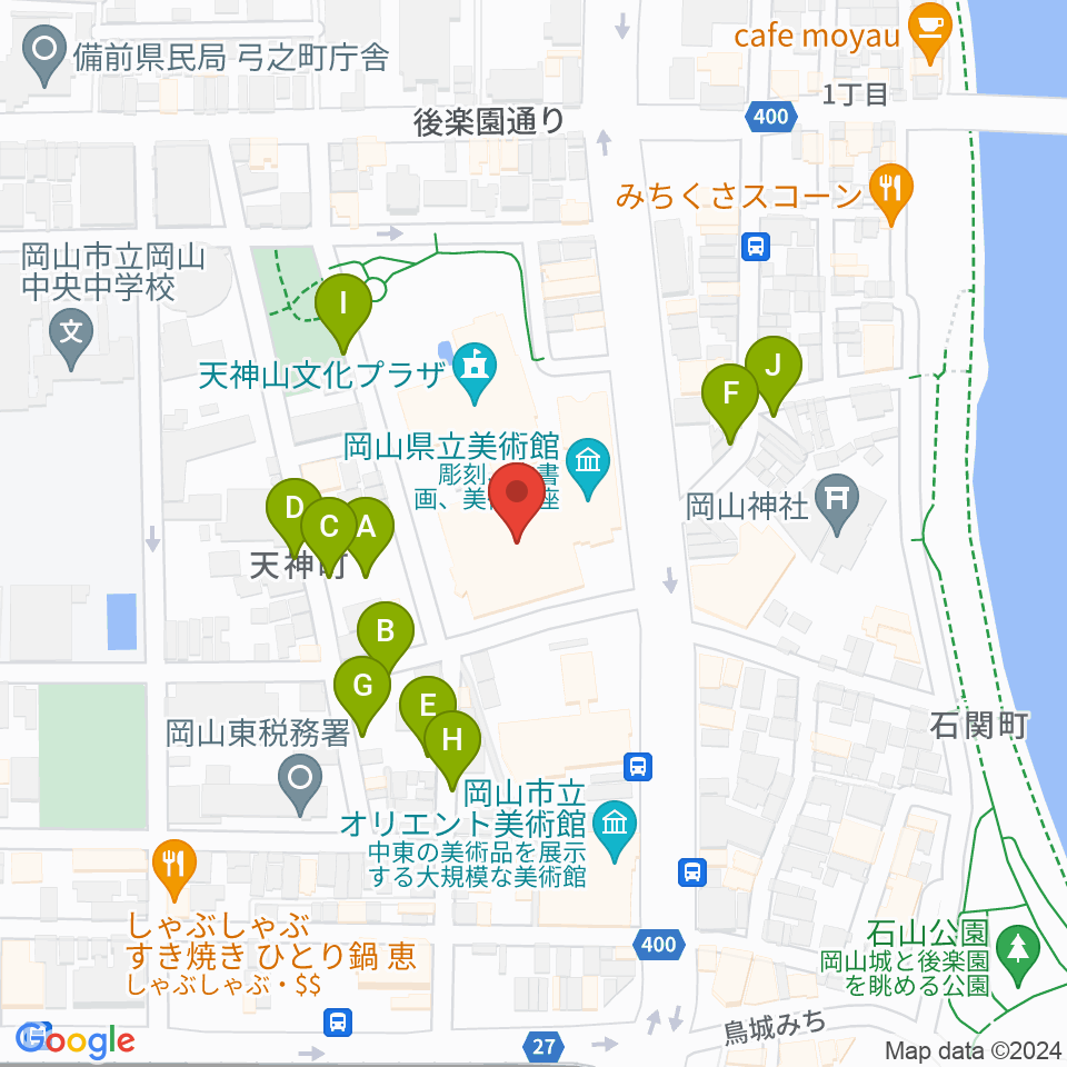 岡山県立美術館周辺の駐車場・コインパーキング一覧地図