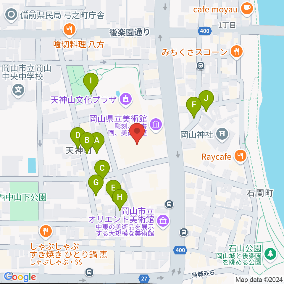 岡山県立美術館周辺の駐車場・コインパーキング一覧地図