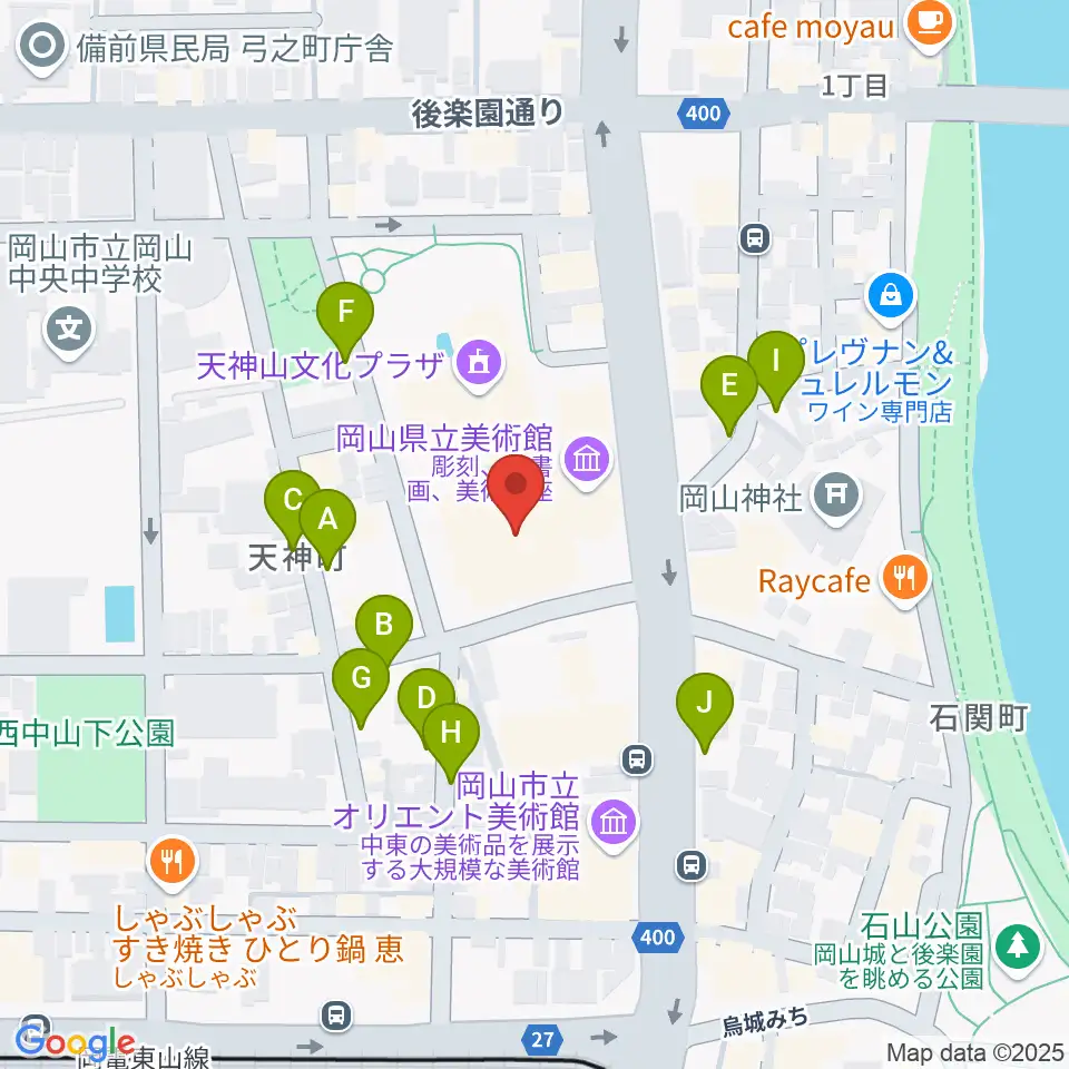 岡山県立美術館周辺の駐車場・コインパーキング一覧地図