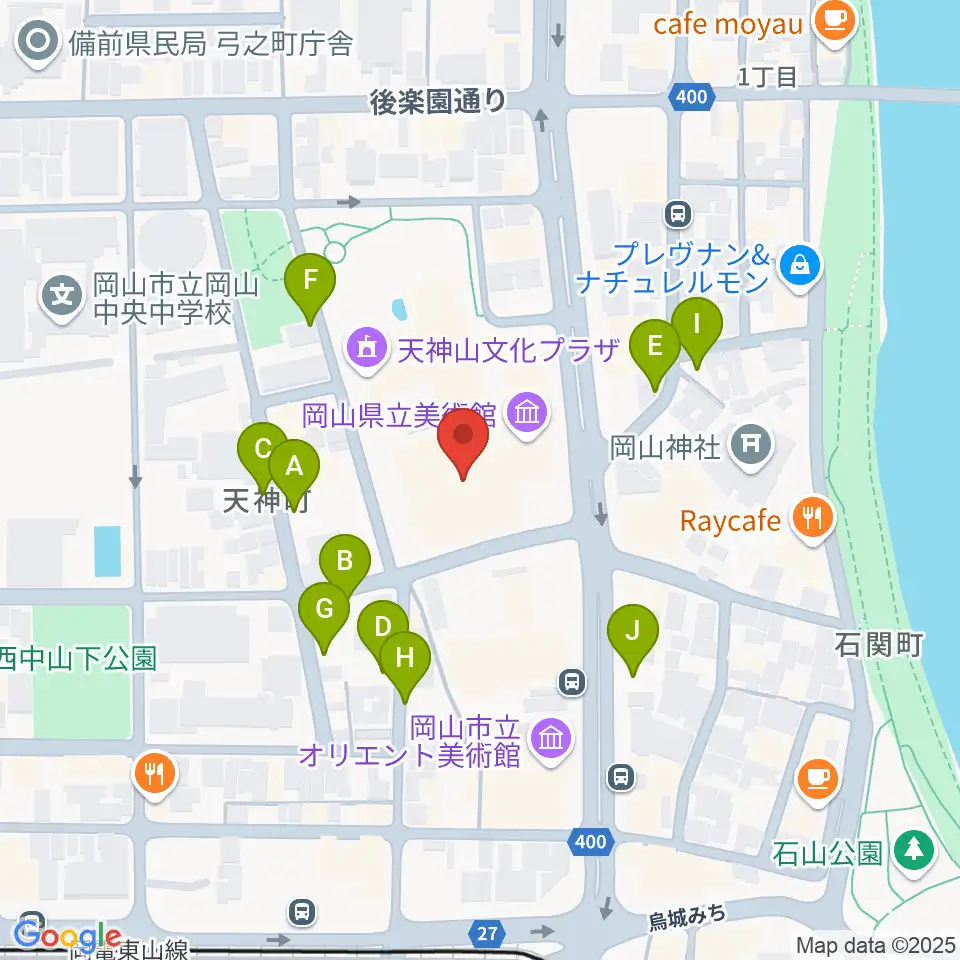 岡山県立美術館周辺の駐車場・コインパーキング一覧地図