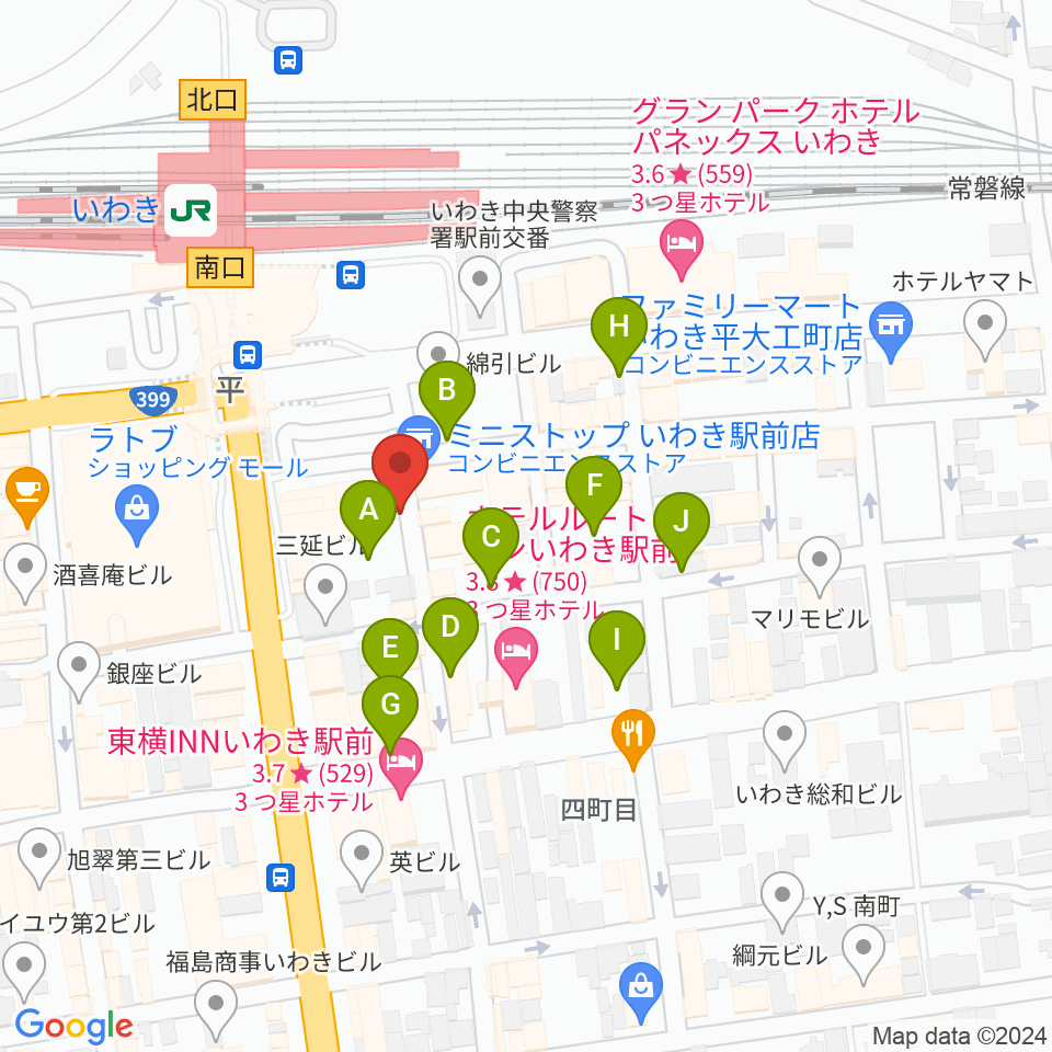 いわきバロウズ周辺の駐車場・コインパーキング一覧地図