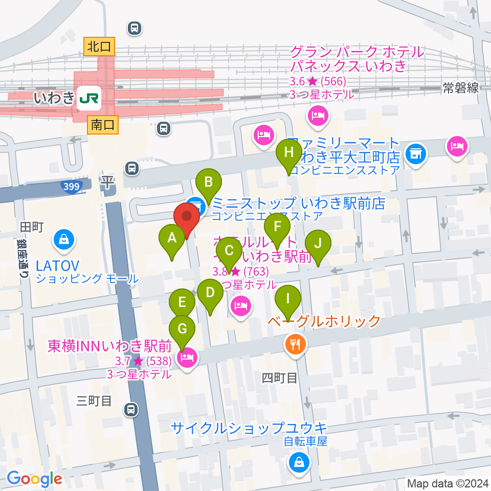 いわきバロウズ周辺の駐車場・コインパーキング一覧地図