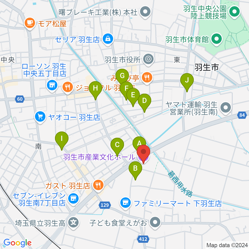 羽生市産業文化ホール周辺の駐車場・コインパーキング一覧地図