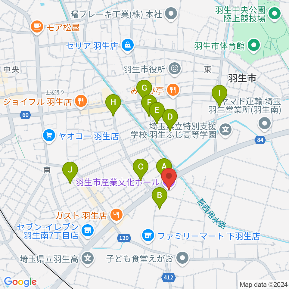 羽生市産業文化ホール周辺の駐車場・コインパーキング一覧地図