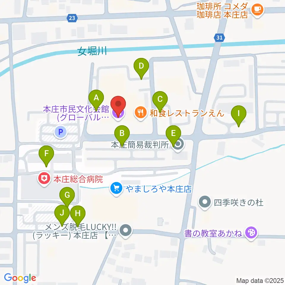 本庄市民文化会館周辺の駐車場・コインパーキング一覧地図