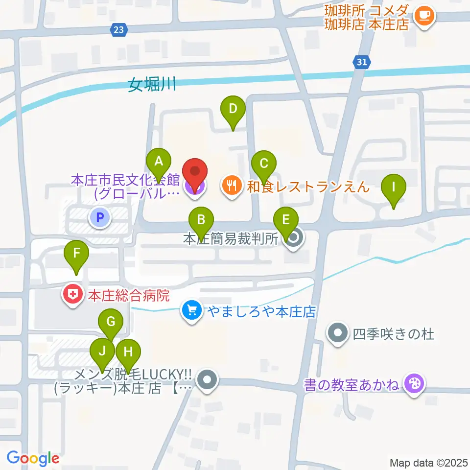 本庄市民文化会館周辺の駐車場・コインパーキング一覧地図