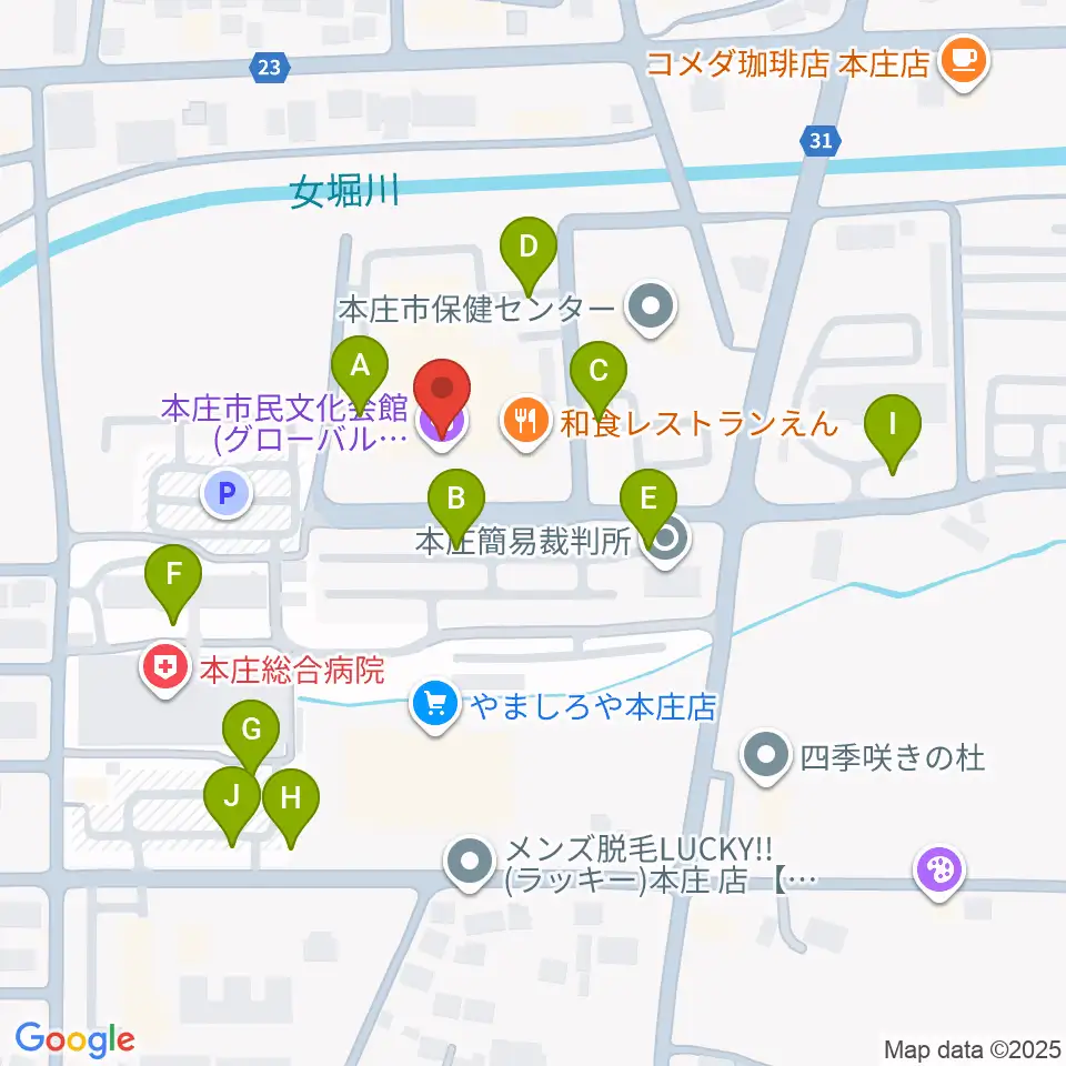 本庄市民文化会館周辺の駐車場・コインパーキング一覧地図