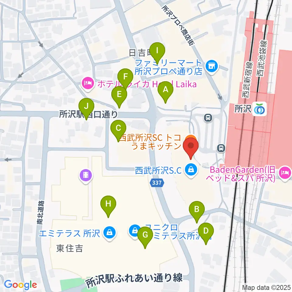 山野楽器 ワルツ所沢店周辺の駐車場・コインパーキング一覧地図