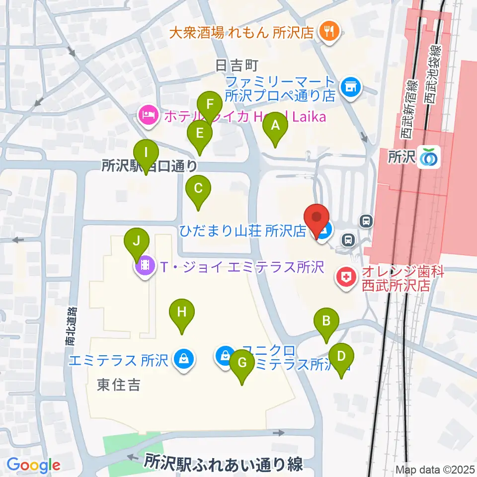 山野楽器 ワルツ所沢店周辺の駐車場・コインパーキング一覧地図