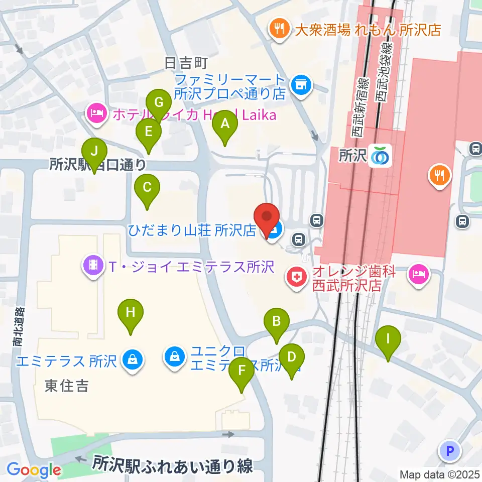 山野楽器 ワルツ所沢店周辺の駐車場・コインパーキング一覧地図