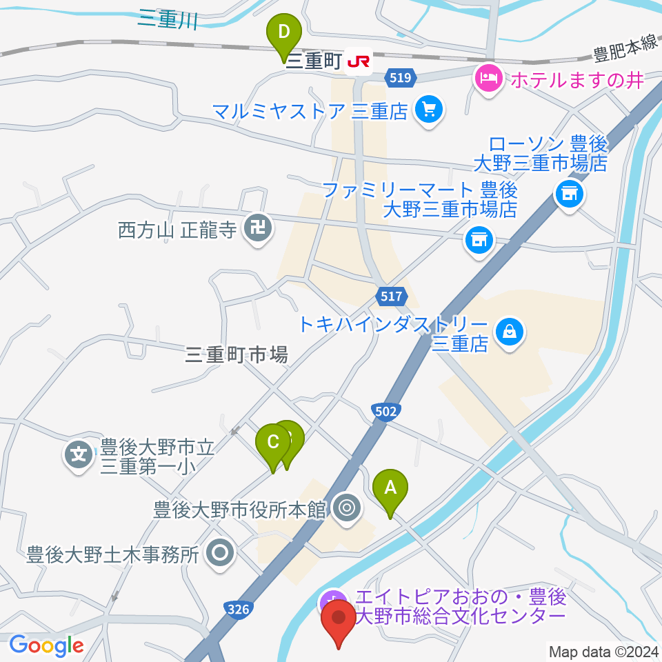 豊後大野市総合文化センター エイトピアおおの周辺の駐車場・コインパーキング一覧地図