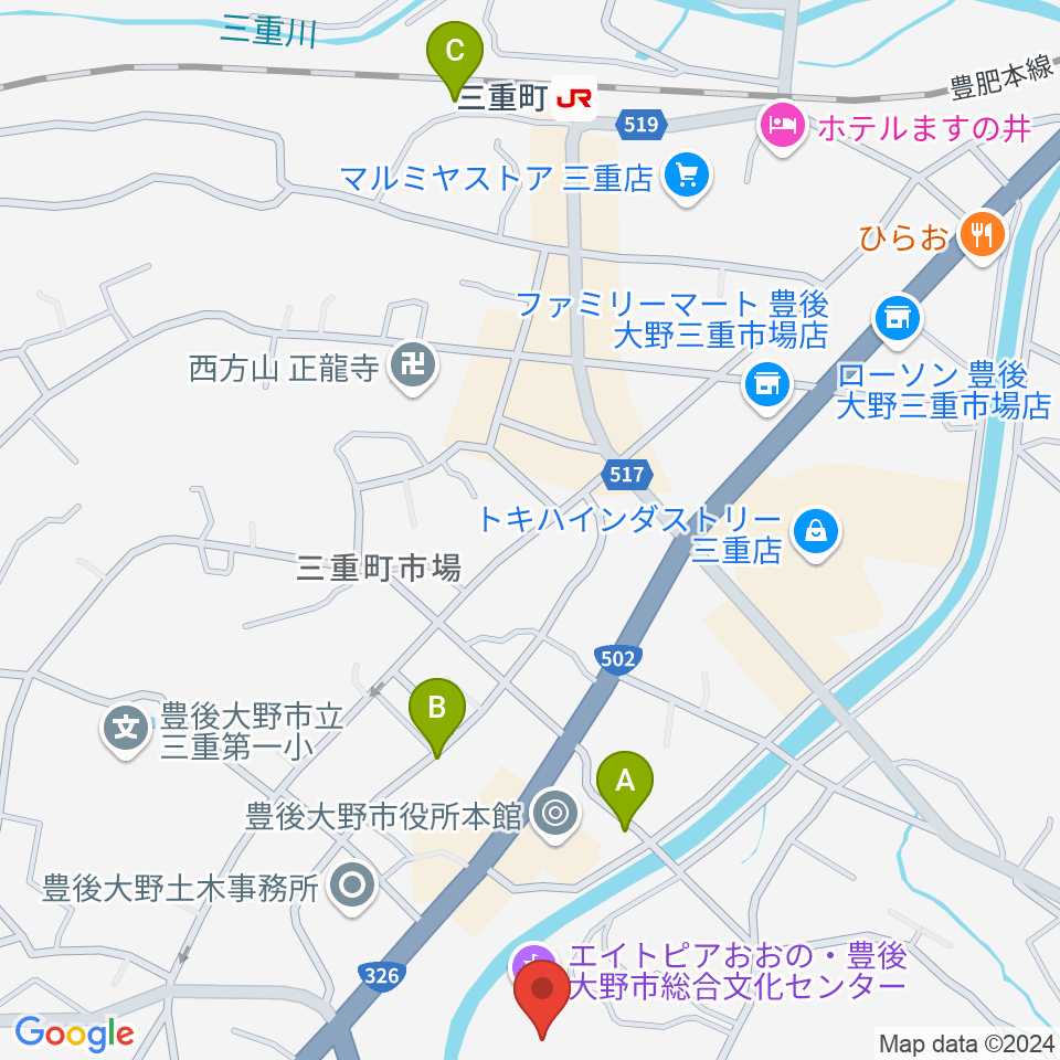 豊後大野市総合文化センター エイトピアおおの周辺の駐車場・コインパーキング一覧地図