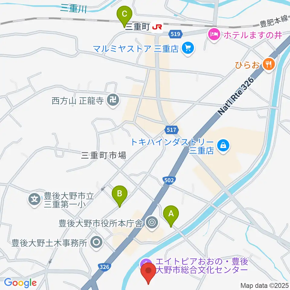 豊後大野市総合文化センター エイトピアおおの周辺の駐車場・コインパーキング一覧地図
