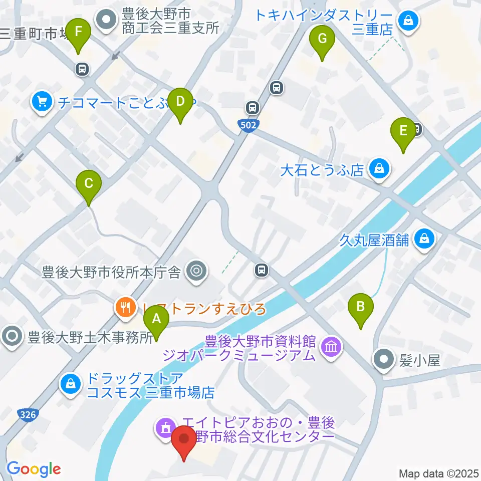 豊後大野市総合文化センター エイトピアおおの周辺の駐車場・コインパーキング一覧地図