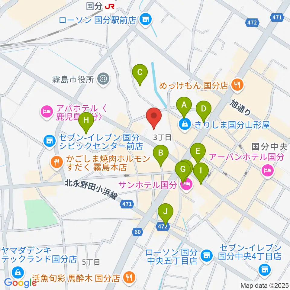 国分ハウジングホール 霧島市民会館周辺の駐車場・コインパーキング一覧地図