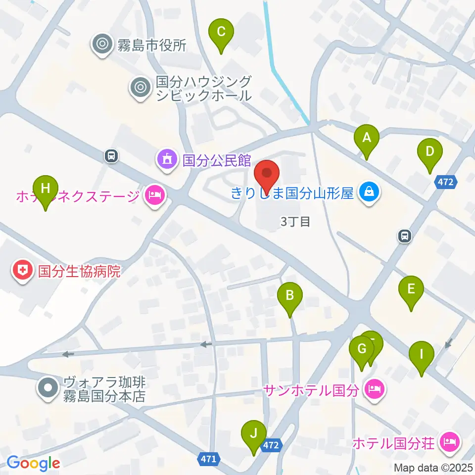 国分ハウジングホール 霧島市民会館周辺の駐車場・コインパーキング一覧地図