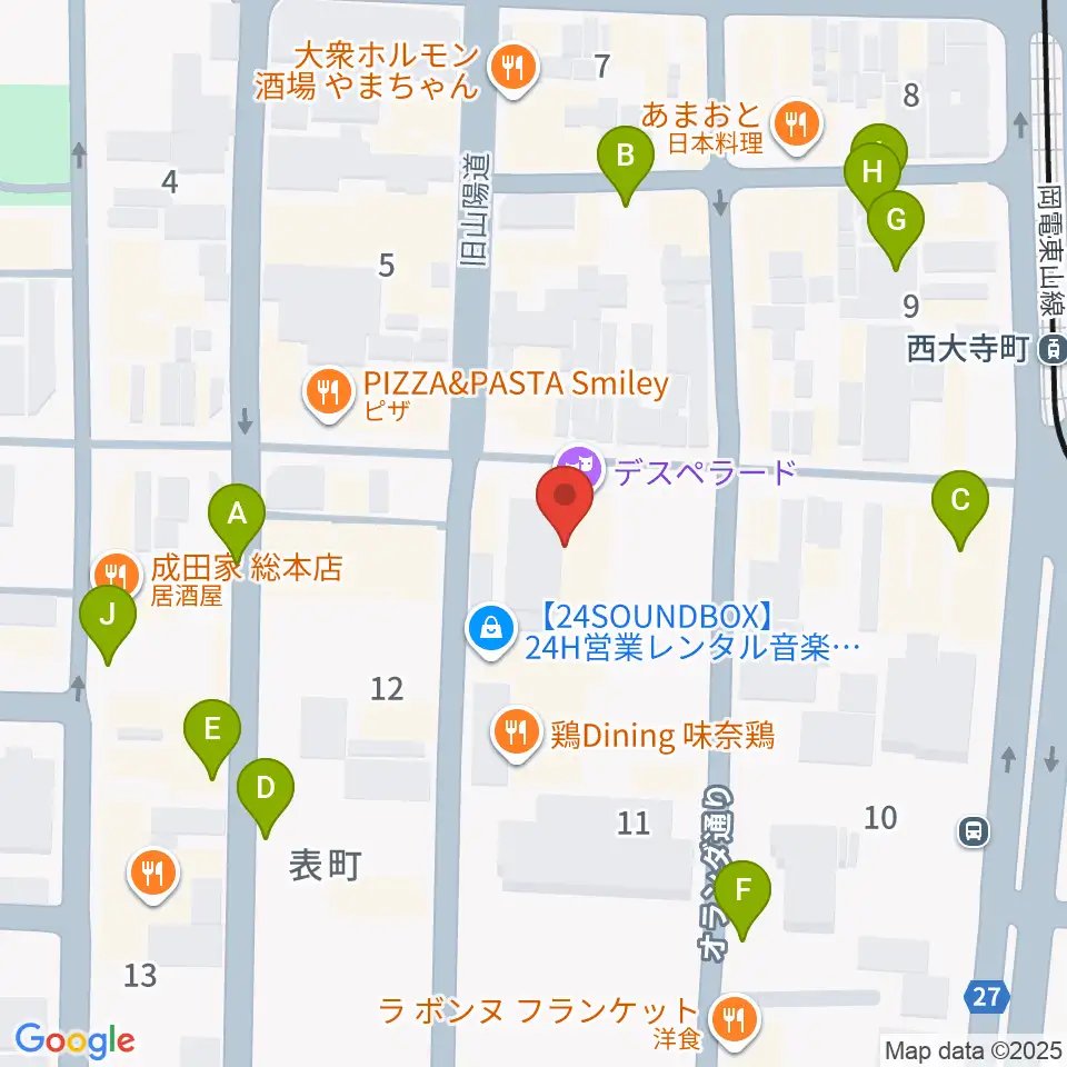 岡山デスペラード周辺の駐車場・コインパーキング一覧地図