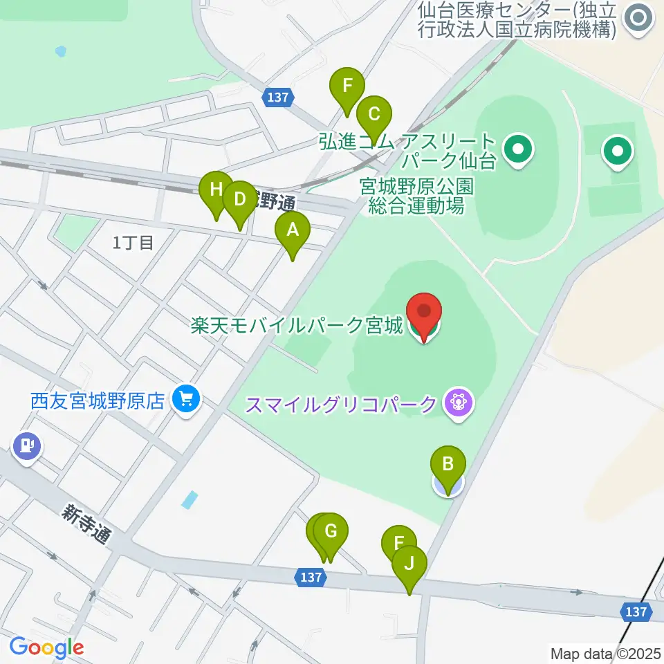 楽天モバイルパーク宮城周辺の駐車場・コインパーキング一覧地図