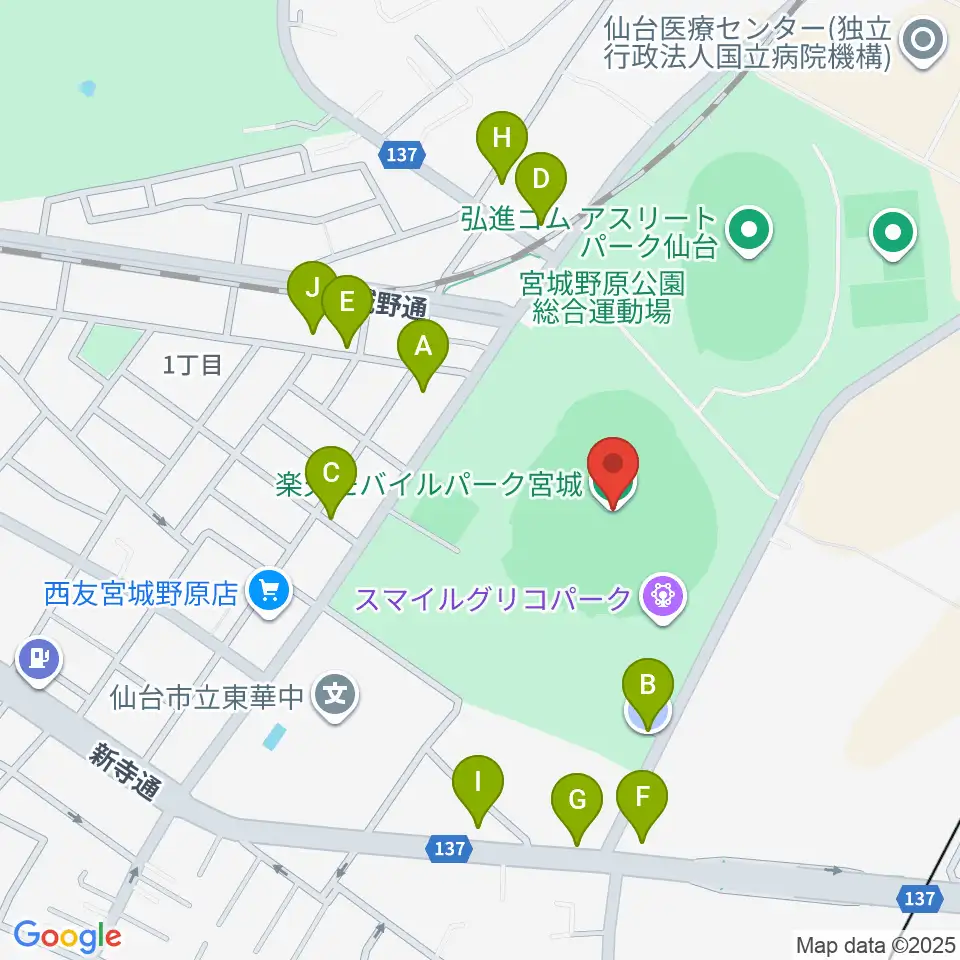 楽天モバイルパーク宮城周辺の駐車場・コインパーキング一覧地図