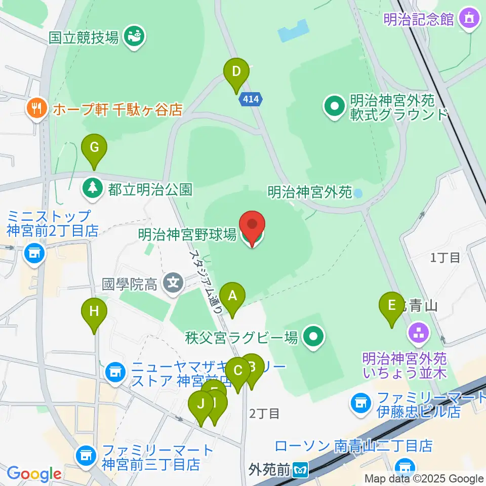 明治神宮野球場周辺の駐車場・コインパーキング一覧地図