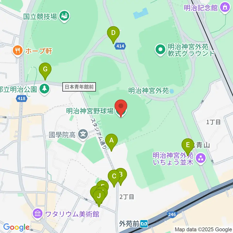 明治神宮野球場周辺の駐車場・コインパーキング一覧地図