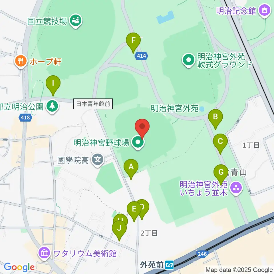 明治神宮野球場周辺の駐車場・コインパーキング一覧地図