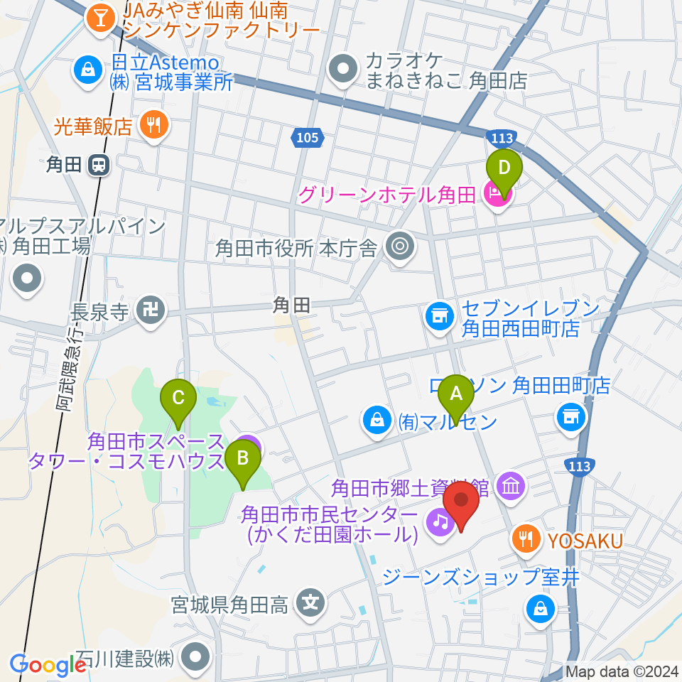 かくだ田園ホール（角田市市民センター）周辺の駐車場・コインパーキング一覧地図