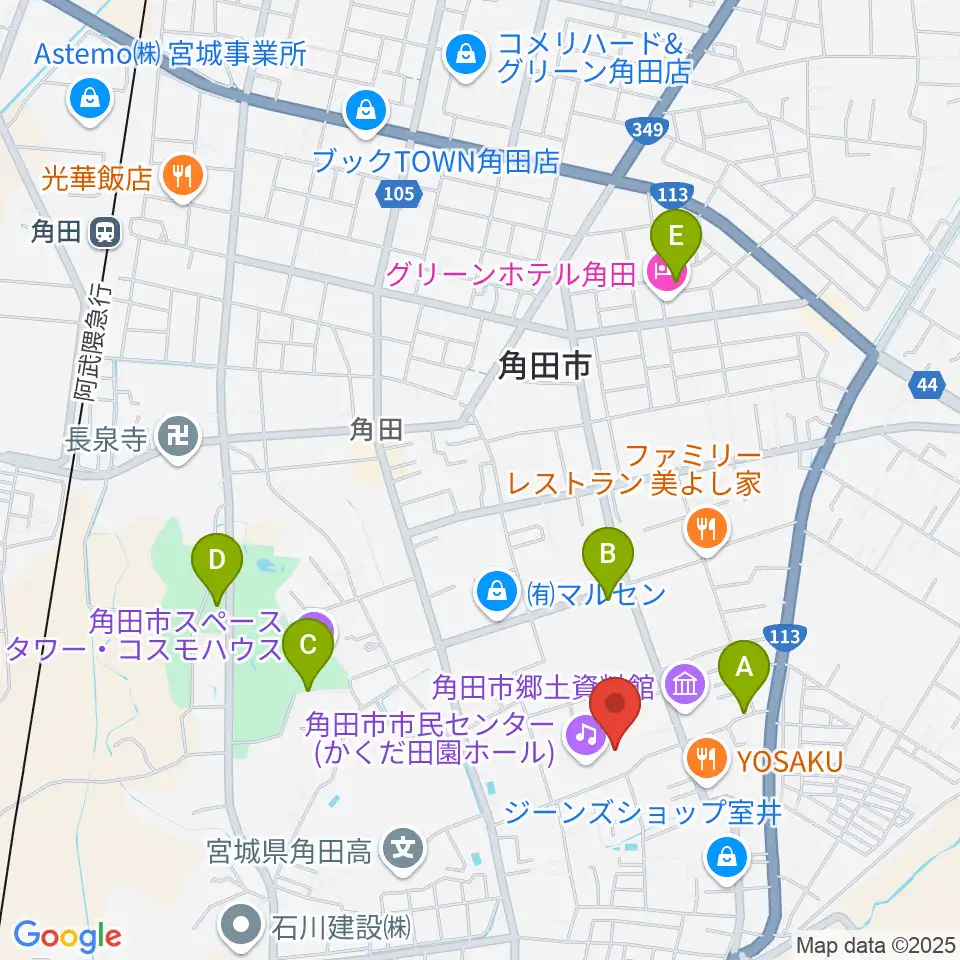 かくだ田園ホール（角田市市民センター）周辺の駐車場・コインパーキング一覧地図