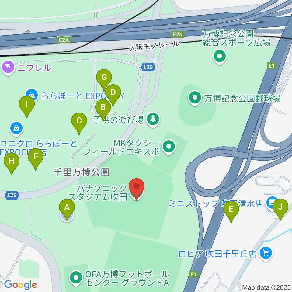 パナソニックスタジアム吹田周辺の駐車場・コインパーキング一覧地図